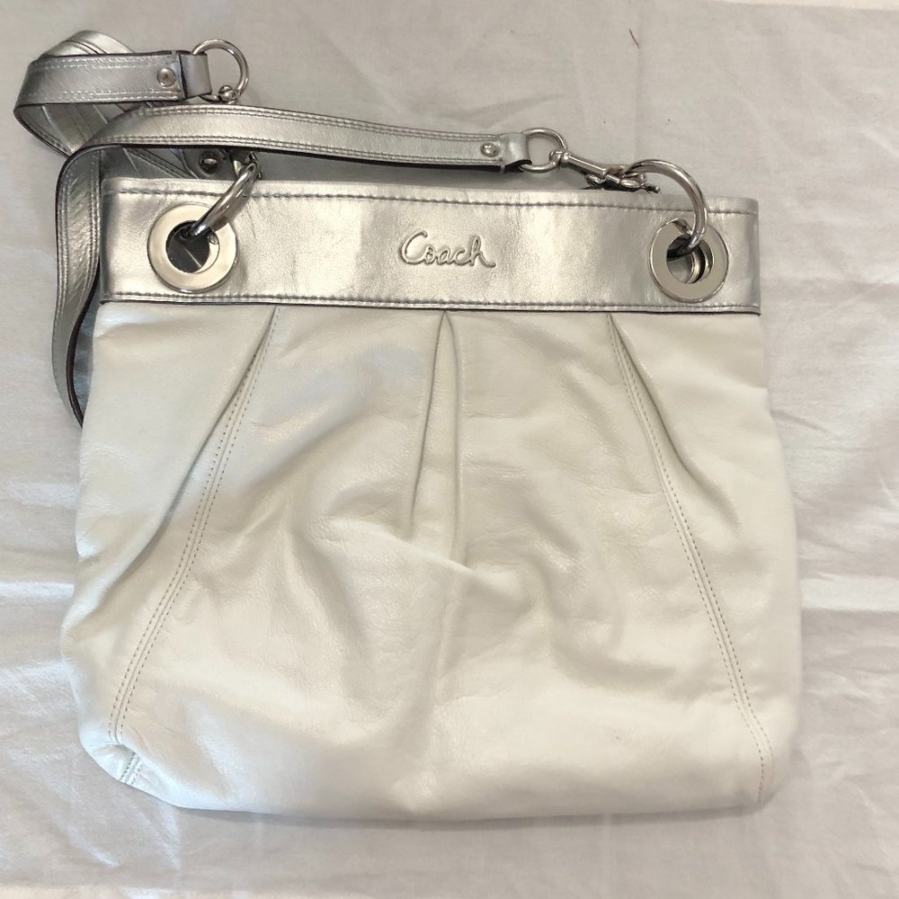 Coach White and Silver Cross Body Purse